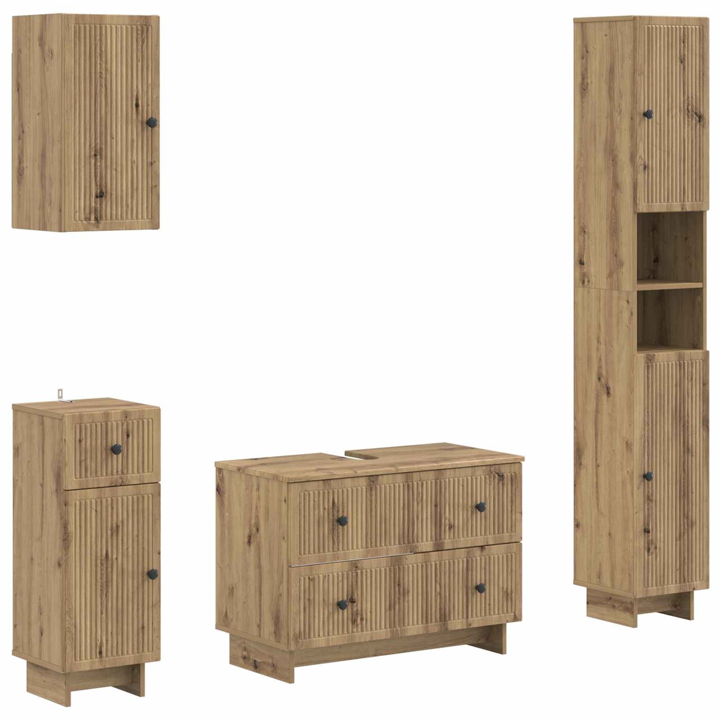 Set di Mobili da Bagno da 4 Pezzi EDE Rovere Artigianale