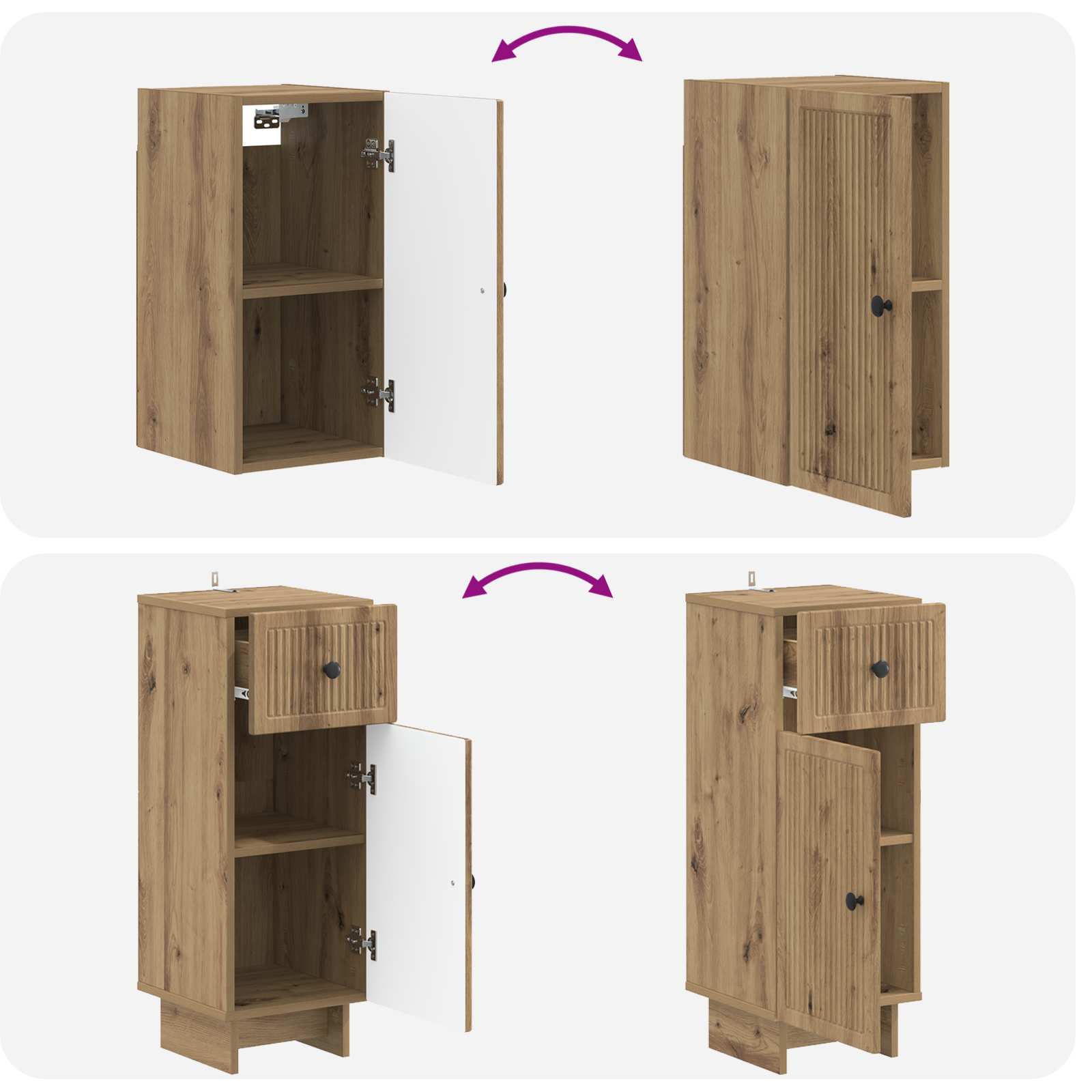 Set di Mobili da Bagno da 4 Pezzi EDE Rovere Artigianale | homemem39