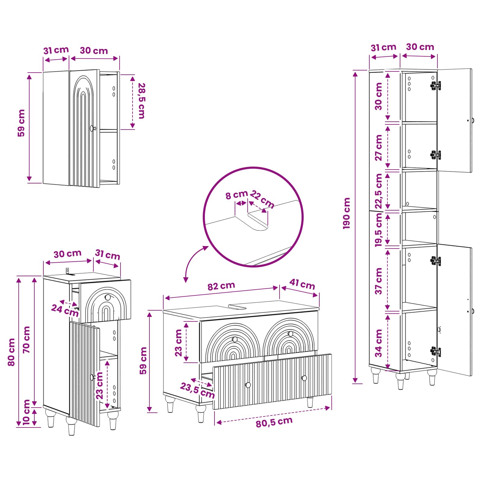 Set di Mobili da Bagno da 4 Pezzi ALKMAAR Grigio Cemento | homemem39