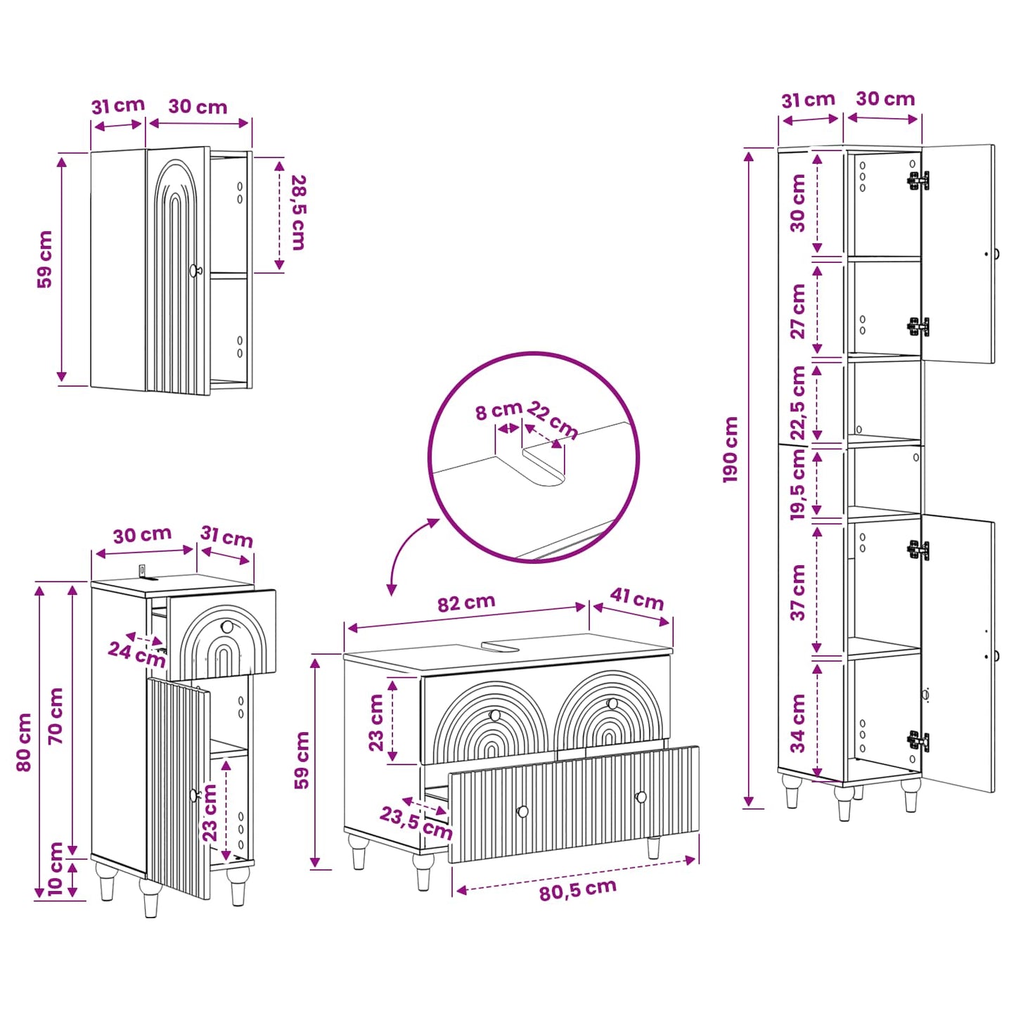Set di Mobili da Bagno da 4 Pezzi ALKMAAR Bianco Lucido | homemem39