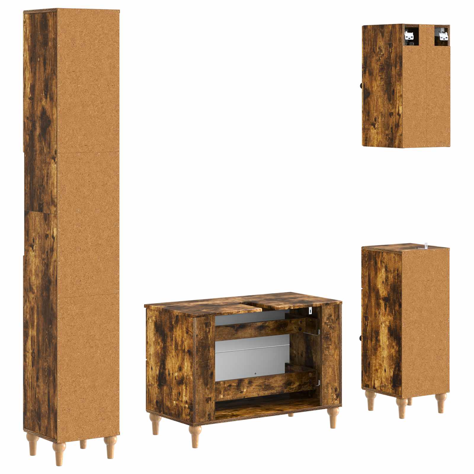 Set di Mobili da Bagno da 4 Pezzi ALKMAAR Rovere Fumo | homemem39