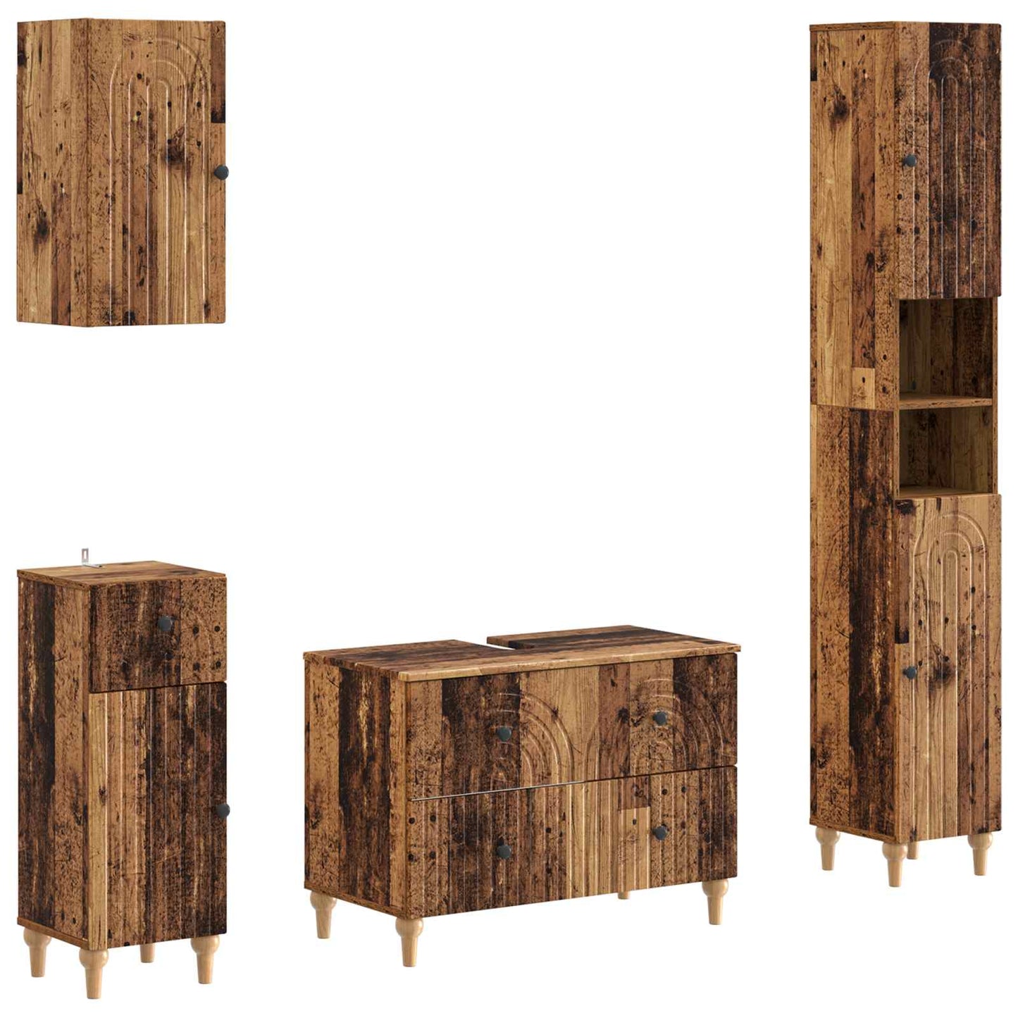 Set di Mobili da Bagno da 4 Pezzi ALKMAAR Legno antico | homemem39