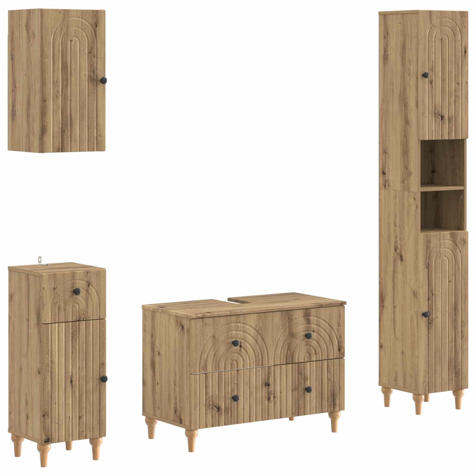 Set di Mobili da Bagno da 4 Pezzi ALKMAAR Rovere Artigianale | homemem39