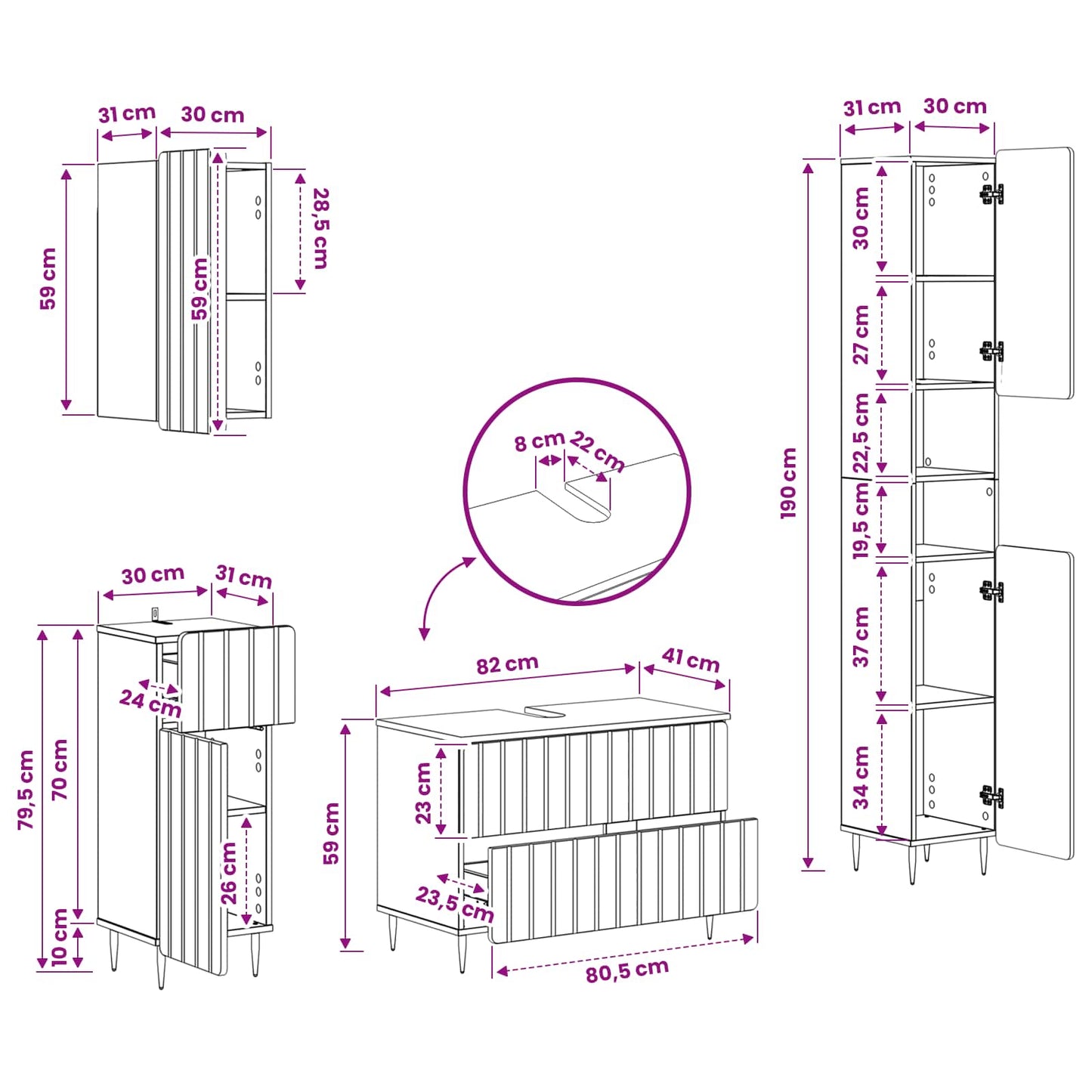 Set di Mobili da Bagno da 4 Pezzi ZWOLLE Nero | homemem39