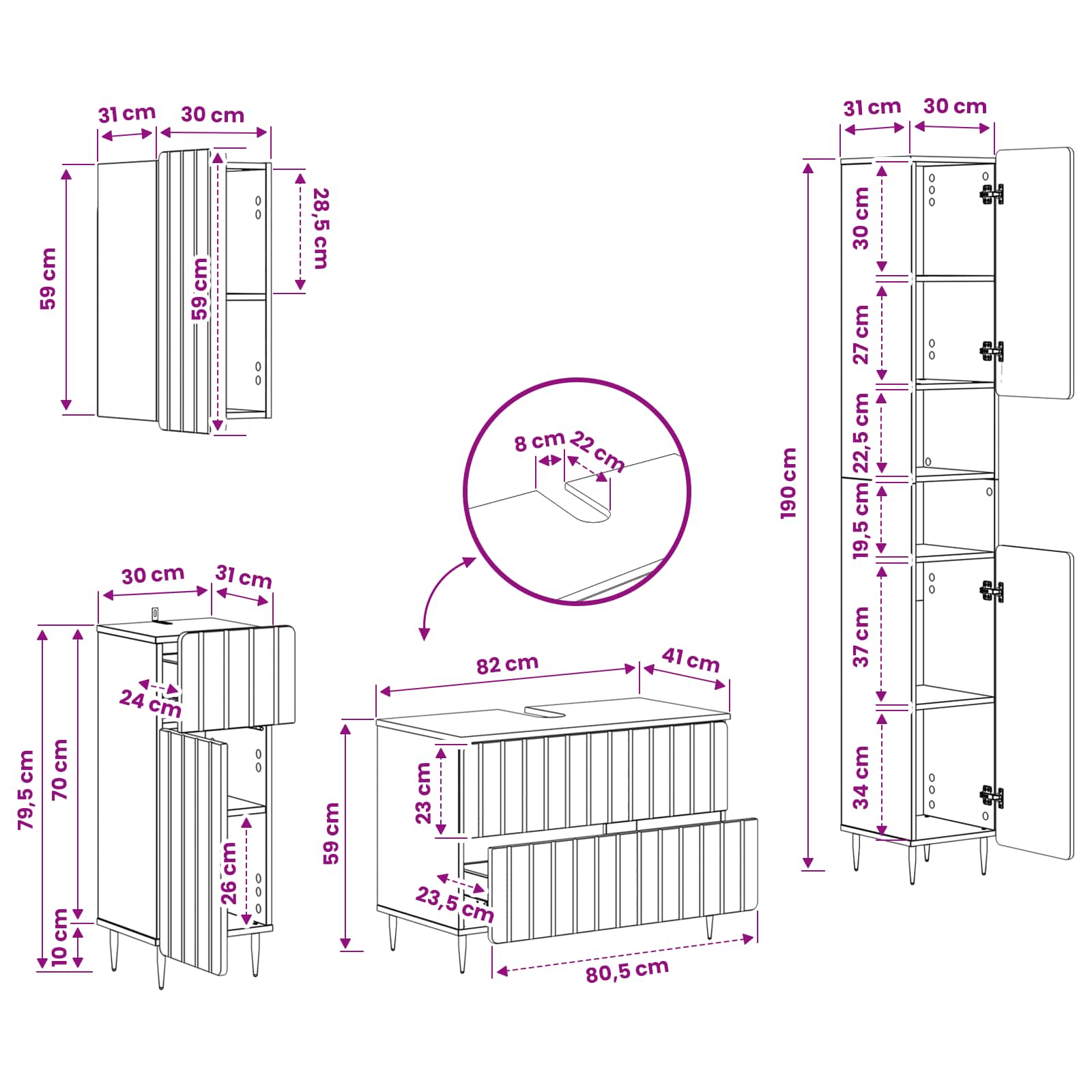 Set di Mobili da Bagno da 4 Pezzi ZWOLLE Grigio Cemento | homemem39