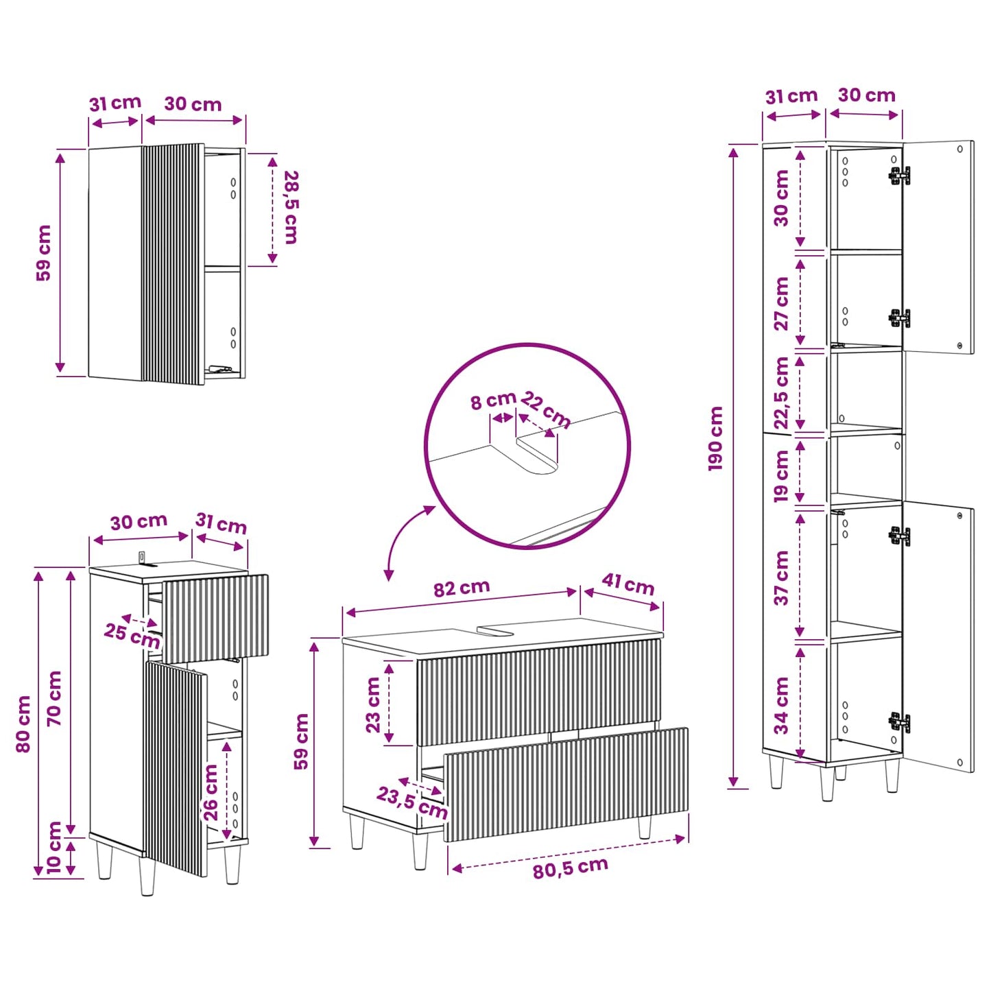 Set di Mobili da Bagno da 4 Pezzi ARNHEM Bianco Lucido | homemem39