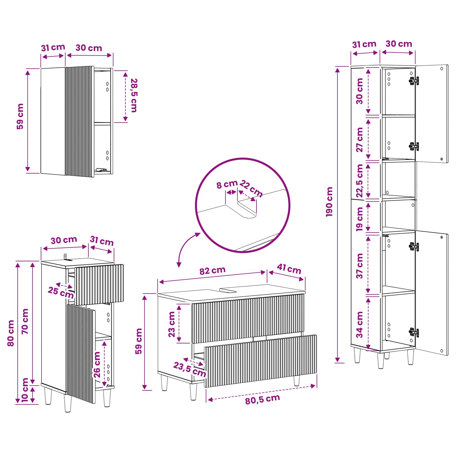 Set di Mobili da Bagno da 4 Pezzi ARNHEM Rovere Fumo | homemem39