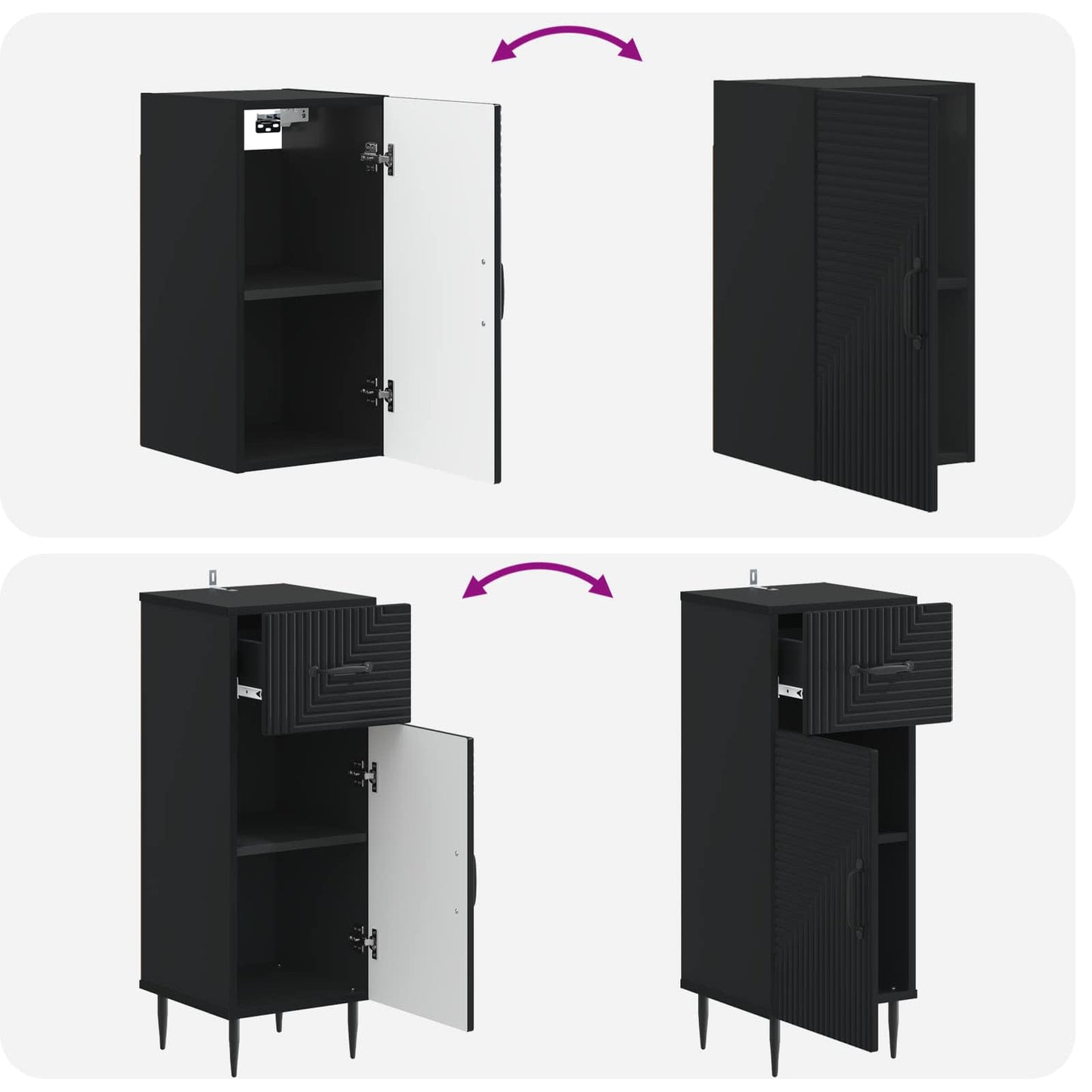Set di Mobili da Bagno da 4 Pezzi HAARLEM Nero | homemem39