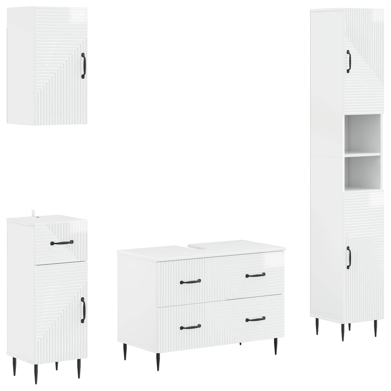 Set di Mobili da Bagno da 4 Pezzi HAARLEM Bianco Lucido | homemem39