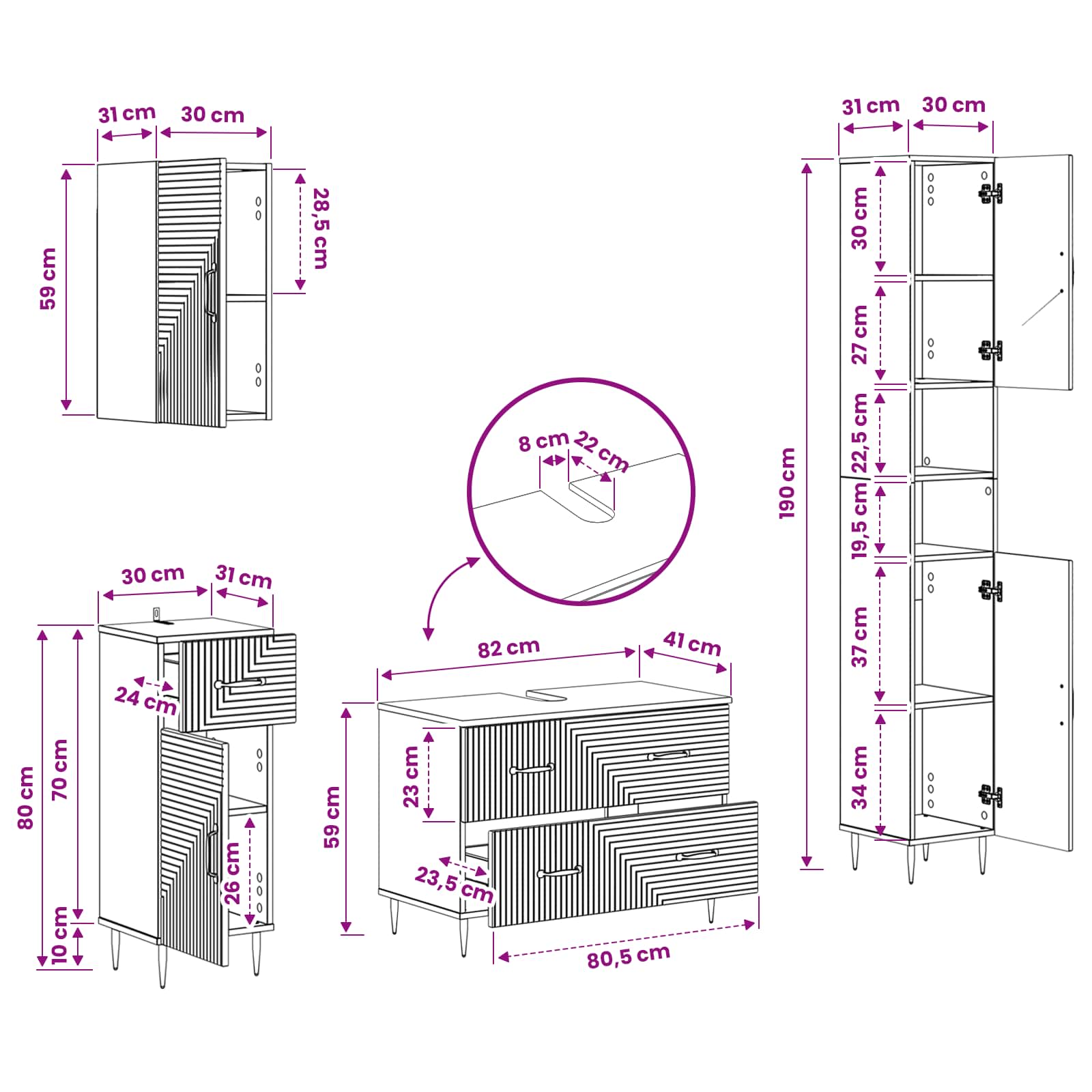 Set di Mobili da Bagno da 4 Pezzi HAARLEM Sonoma grigio | homemem39