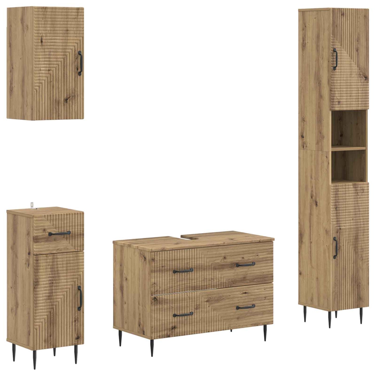 Set di Mobili da Bagno da 4 Pezzi HAARLEM Rovere Artigianale