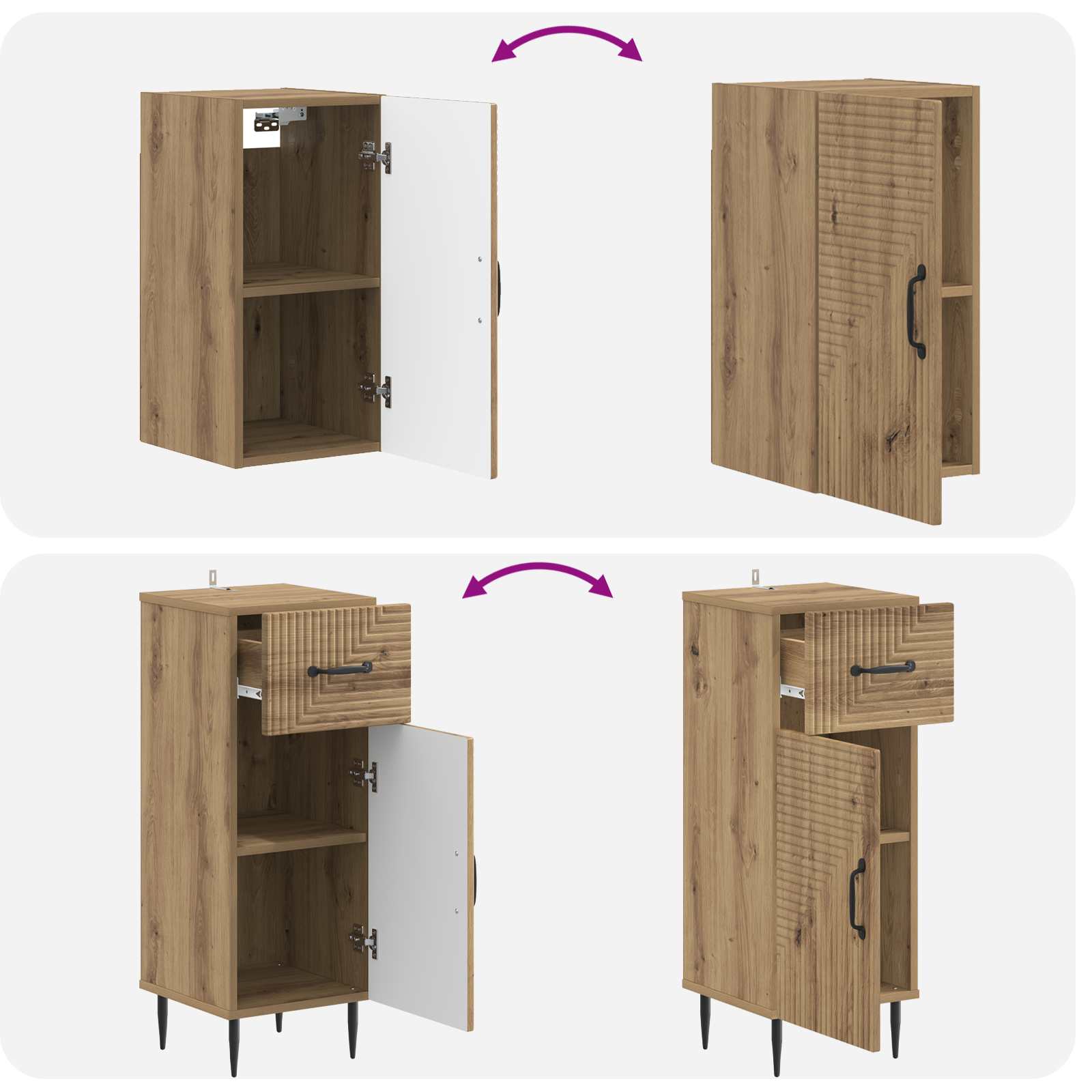 Set di Mobili da Bagno da 4 Pezzi HAARLEM Rovere Artigianale | homemem39