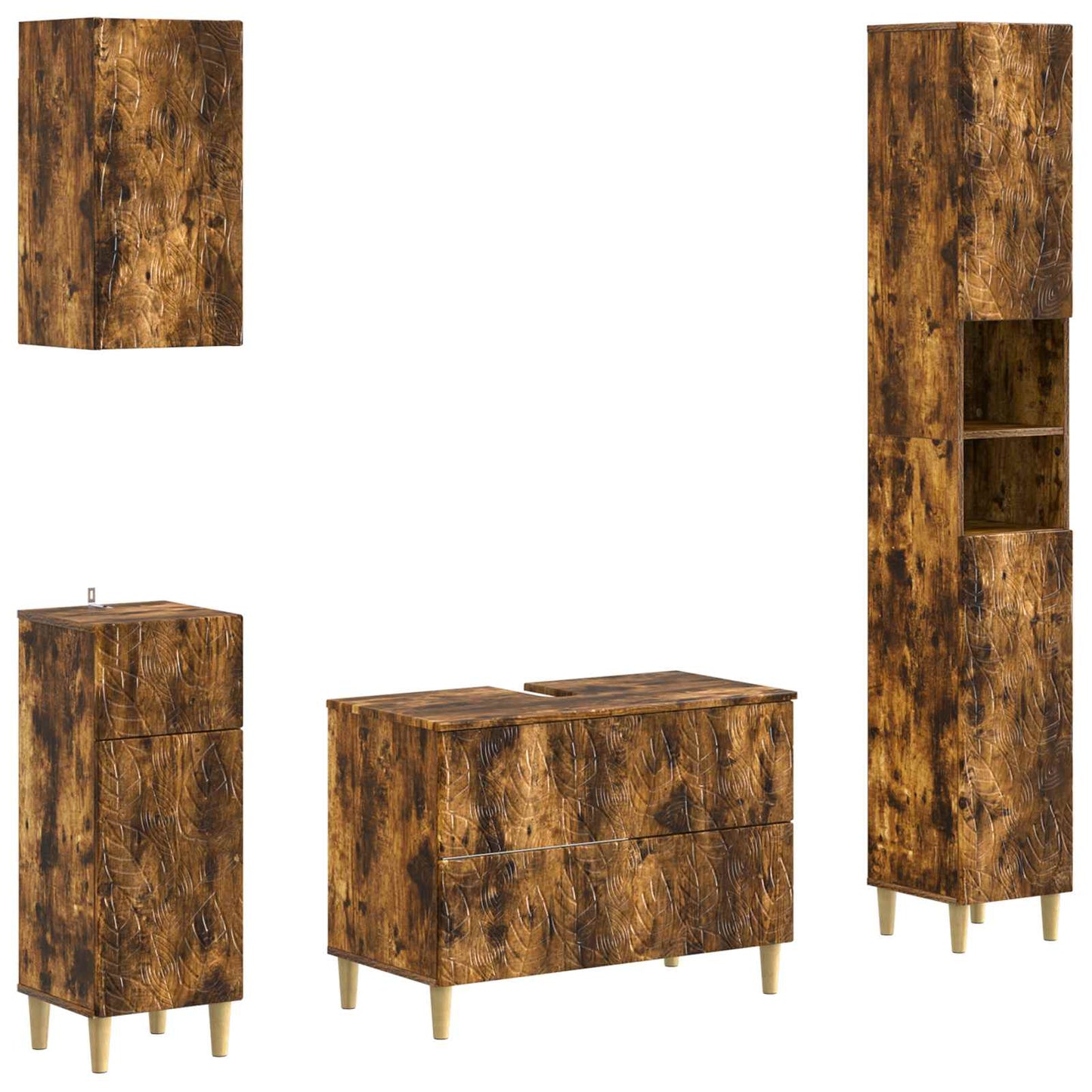 Set di Mobili da Bagno da 4 Pezzi DELFT Rovere Fumo