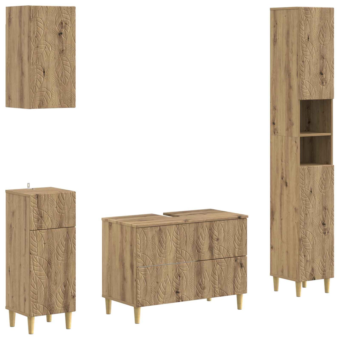 Set di Mobili da Bagno da 4 Pezzi DELFT Rovere Artigianale