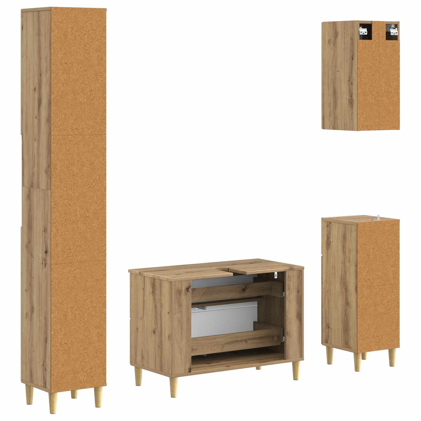 Set di Mobili da Bagno da 4 Pezzi DELFT Rovere Artigianale
