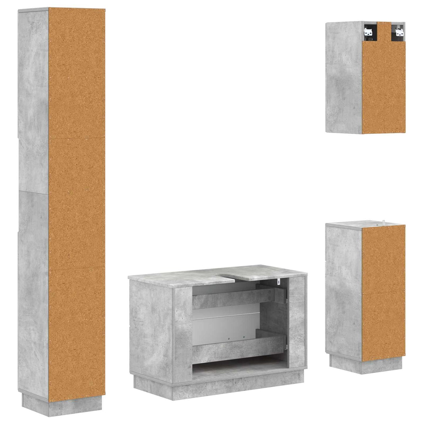 Set di Mobili da Bagno da 4 Pezzi HOORN Grigio Cemento | homemem39