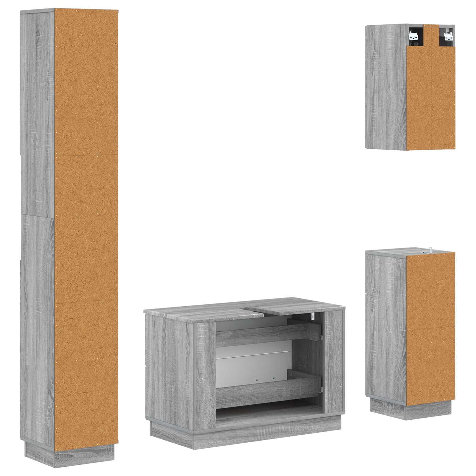 Set di Mobili da Bagno da 4 Pezzi HOORN Sonoma grigio | homemem39