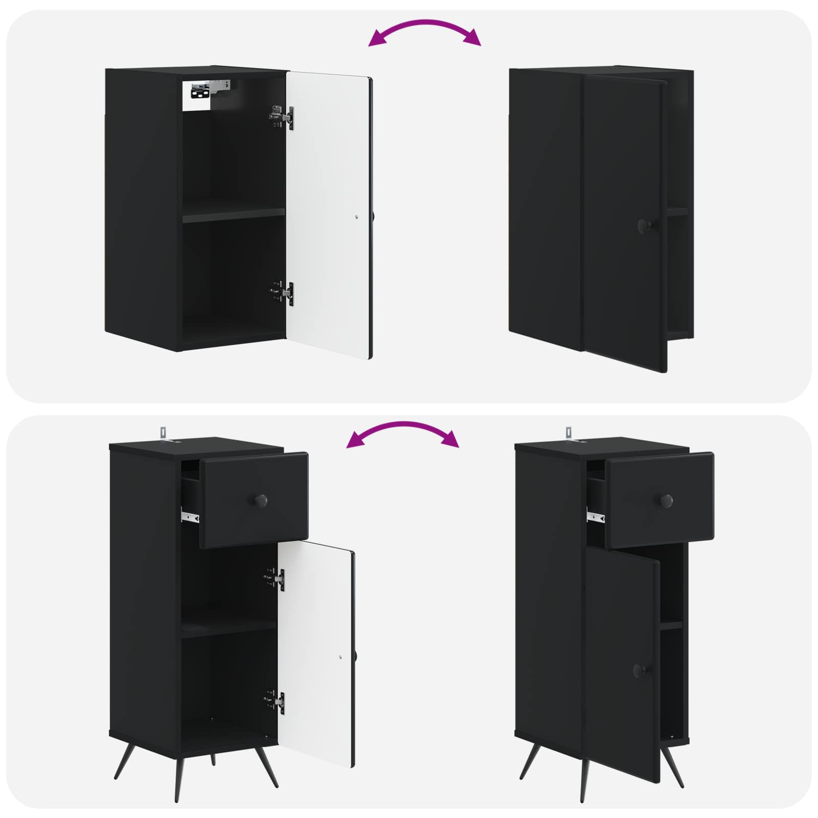 Set di Mobili da Bagno da 4 Pezzi BREDA Nero | homemem39