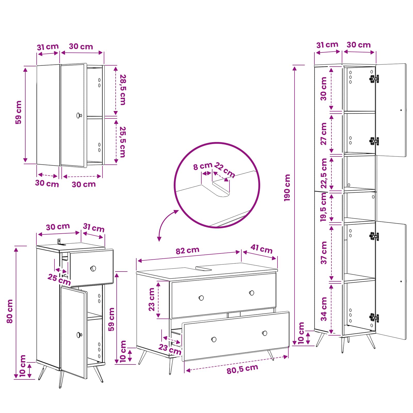 Set di Mobili da Bagno da 4 Pezzi BREDA Grigio Cemento | homemem39