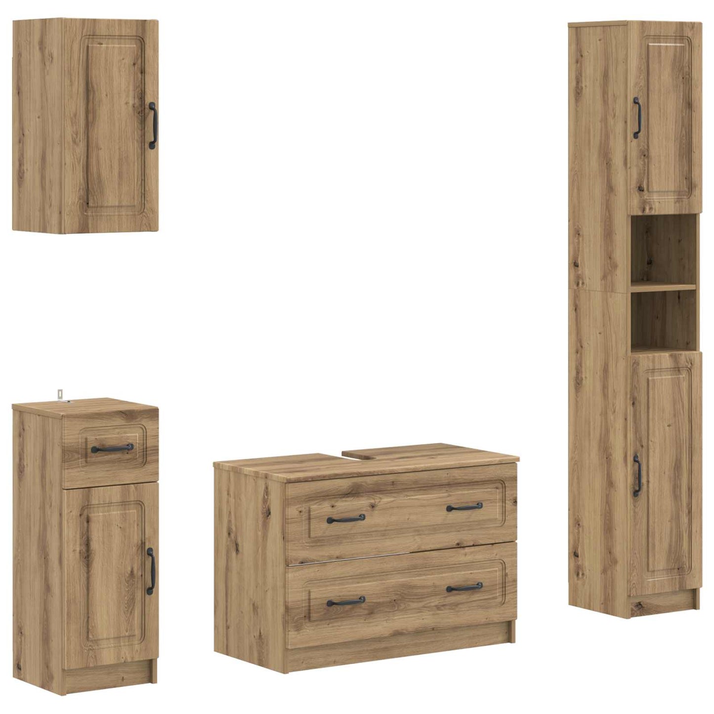 Set di Mobili da Bagno da 4 Pezzi UTRECHT Rovere Artigianale | homemem39