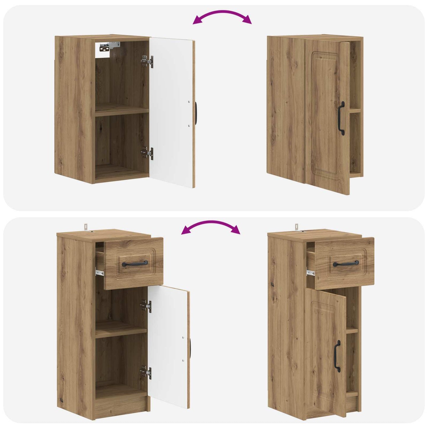 Set di Mobili da Bagno da 4 Pezzi UTRECHT Rovere Artigianale | homemem39