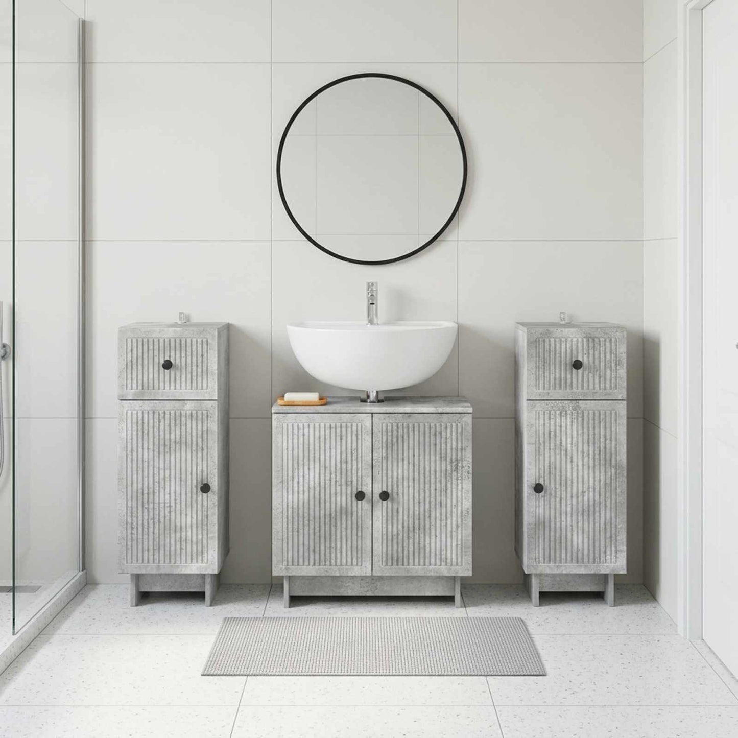 Set di armadietti da bagno in 3 pezzi EDE Grigio Cemento