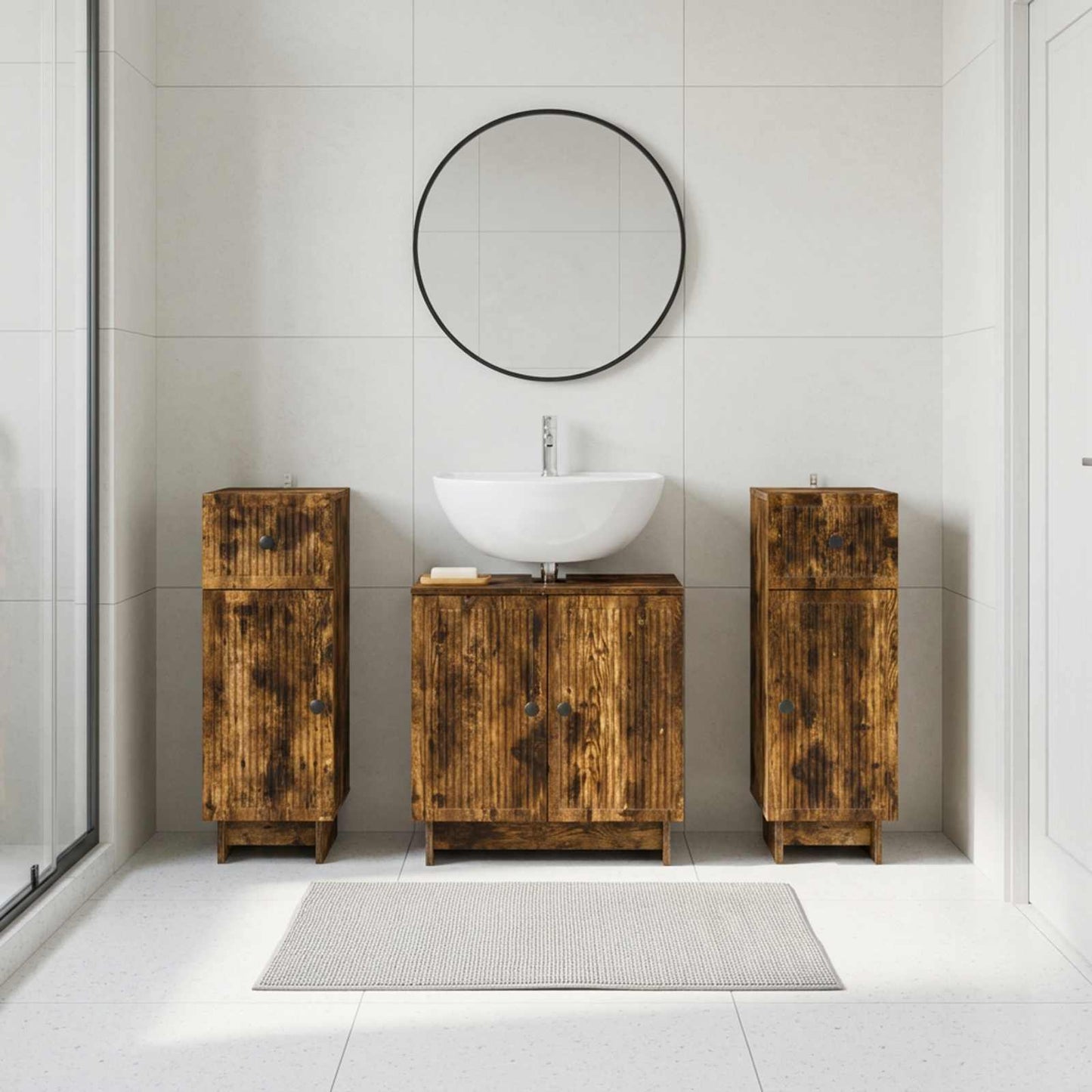 Set di armadietti da bagno in 3 pezzi EDE Rovere Fumo