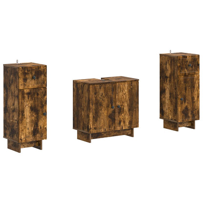 Set di Armadi da Bagno da 2 Pezzi EDE Rovere Fumo | homemem39