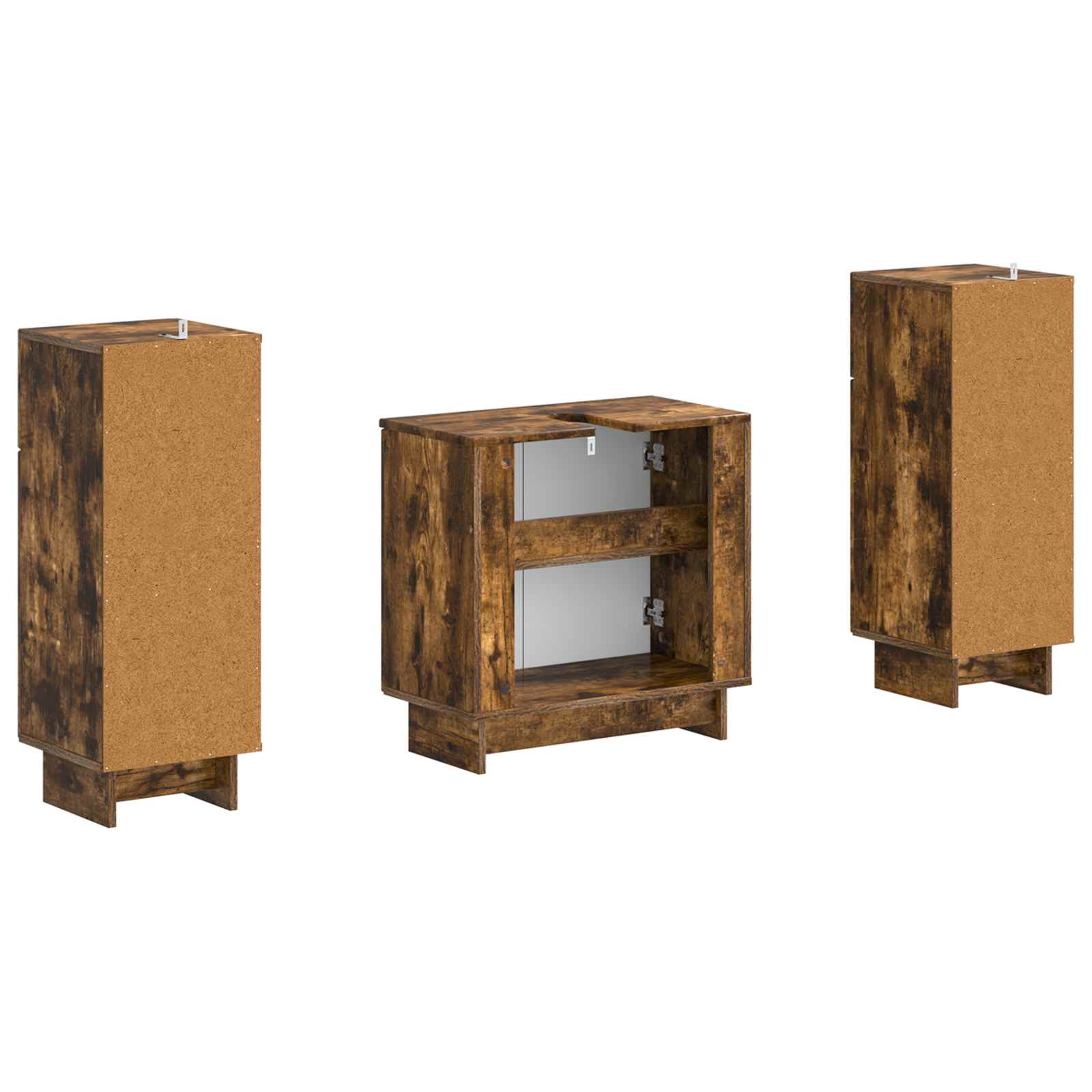Set di Armadi da Bagno da 2 Pezzi EDE Rovere Fumo | homemem39