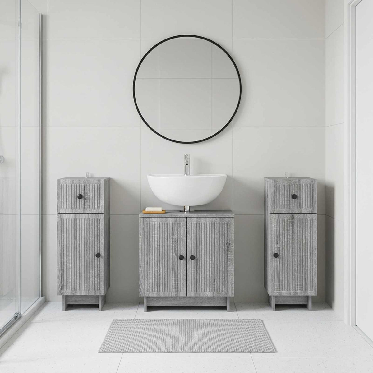 Set di armadietti da bagno in 3 pezzi EDE Sonoma grigio