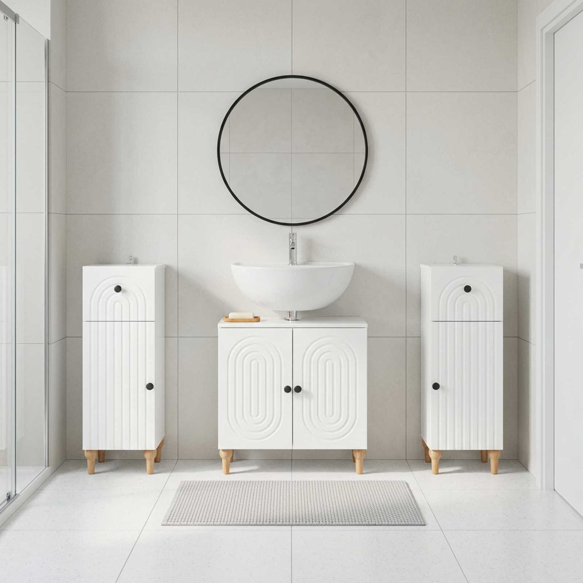 Set di armadietti da bagno in 3 pezzi ALKMAAR Bianco Lucido