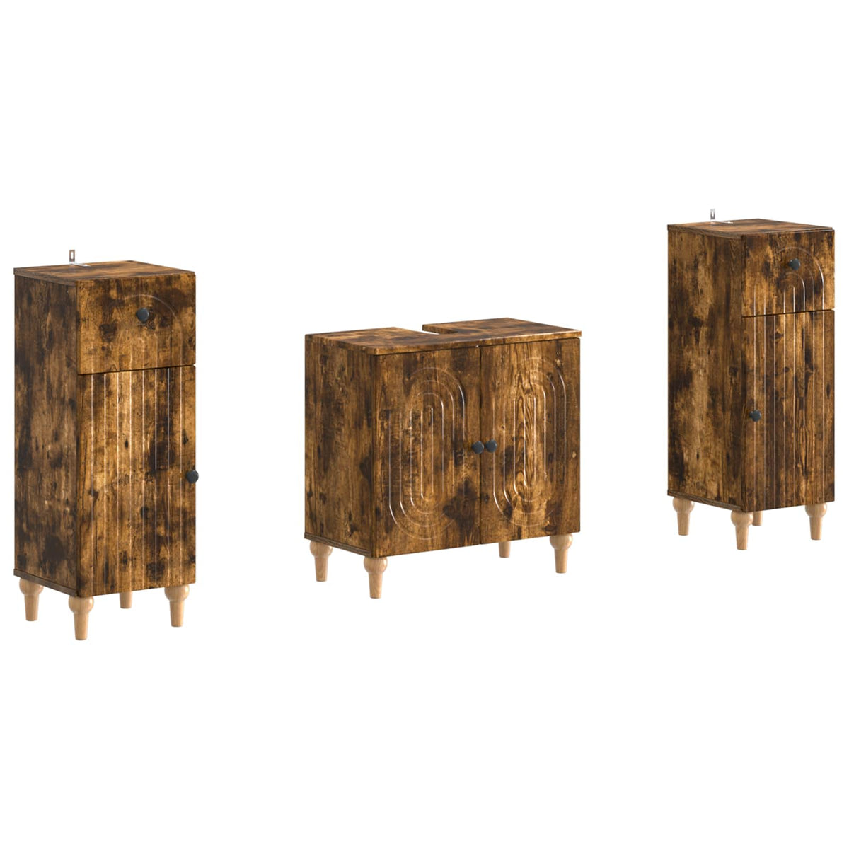 Set di armadietti da bagno in 3 pezzi ALKMAAR Rovere Fumo