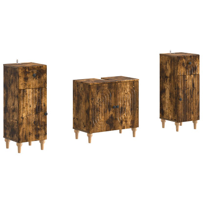 Set di armadietti da bagno in 3 pezzi ALKMAAR Rovere Fumo