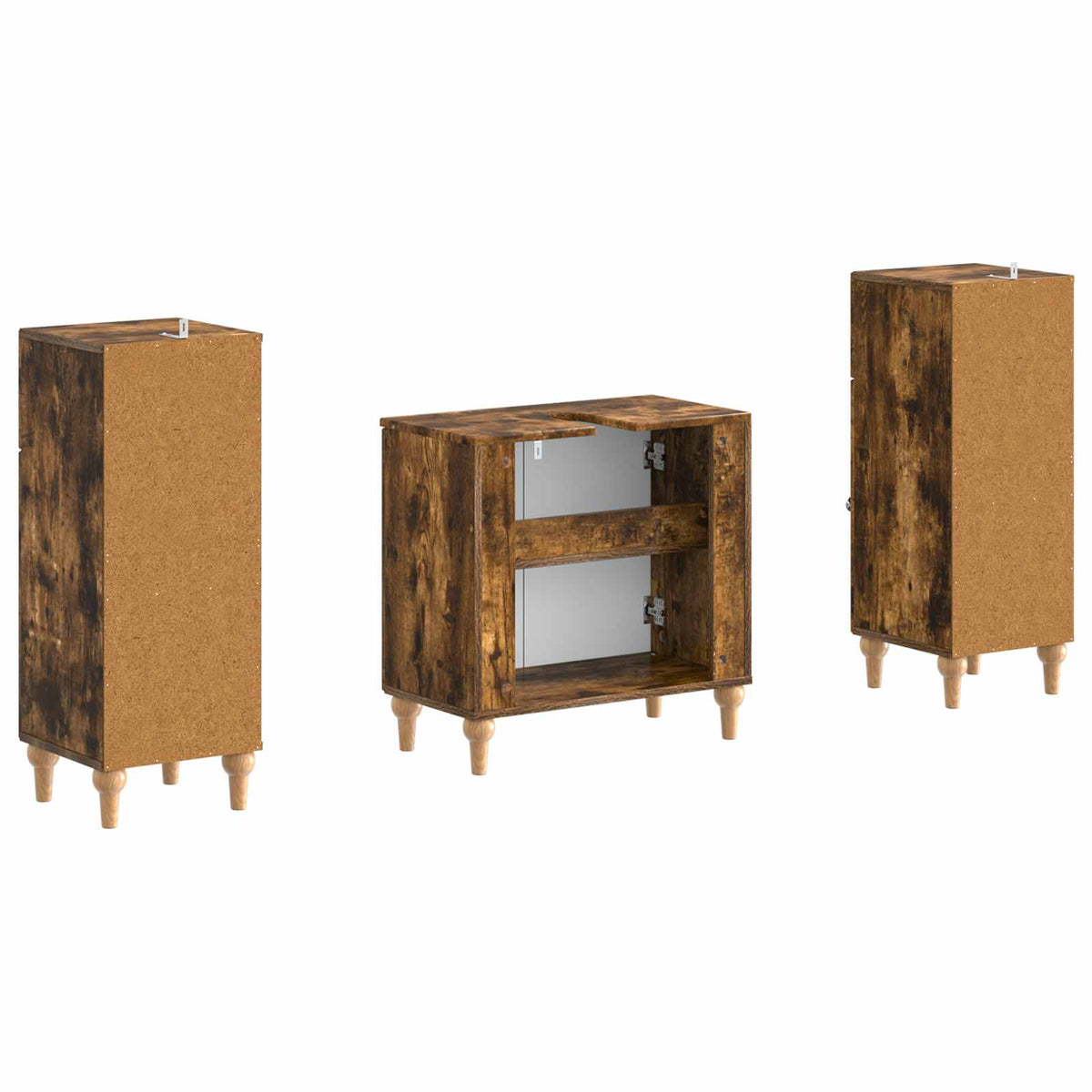 Set di armadietti da bagno in 3 pezzi ALKMAAR Rovere Fumo