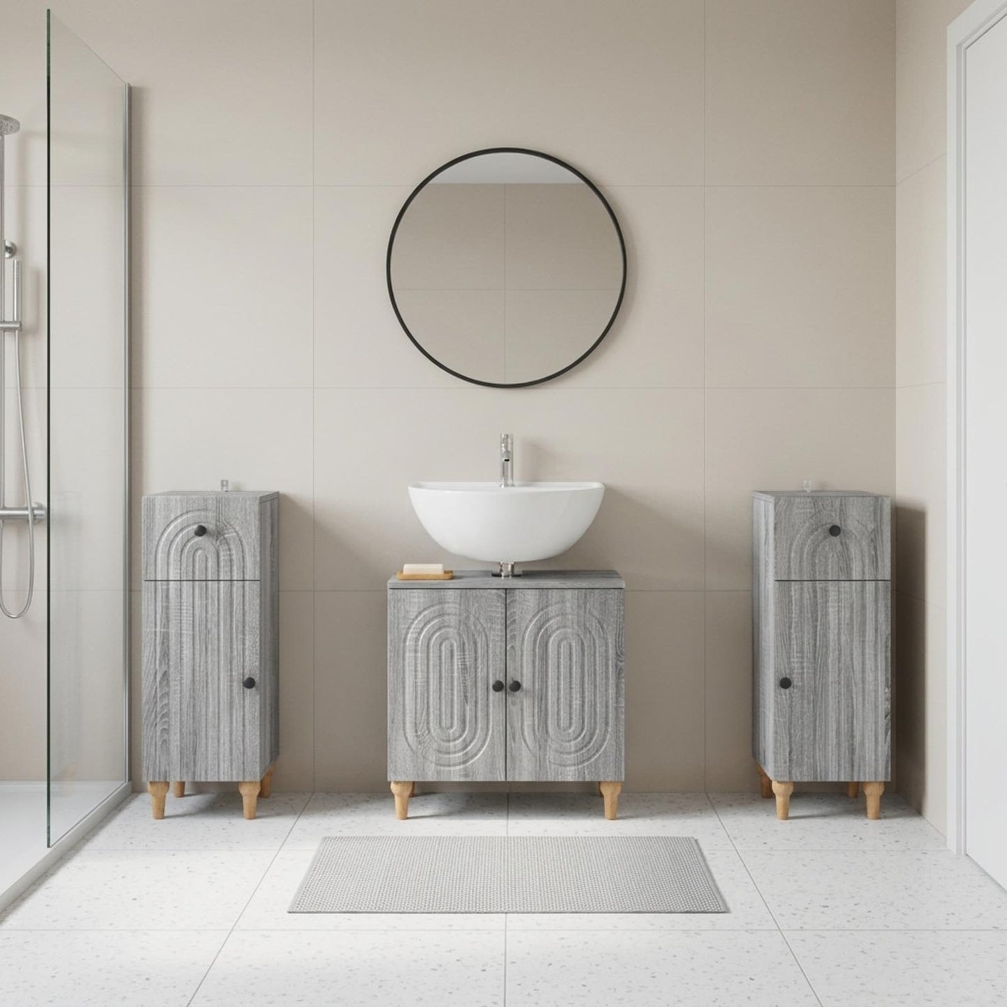 Set di armadietti da bagno in 3 pezzi ALKMAAR Sonoma grigio