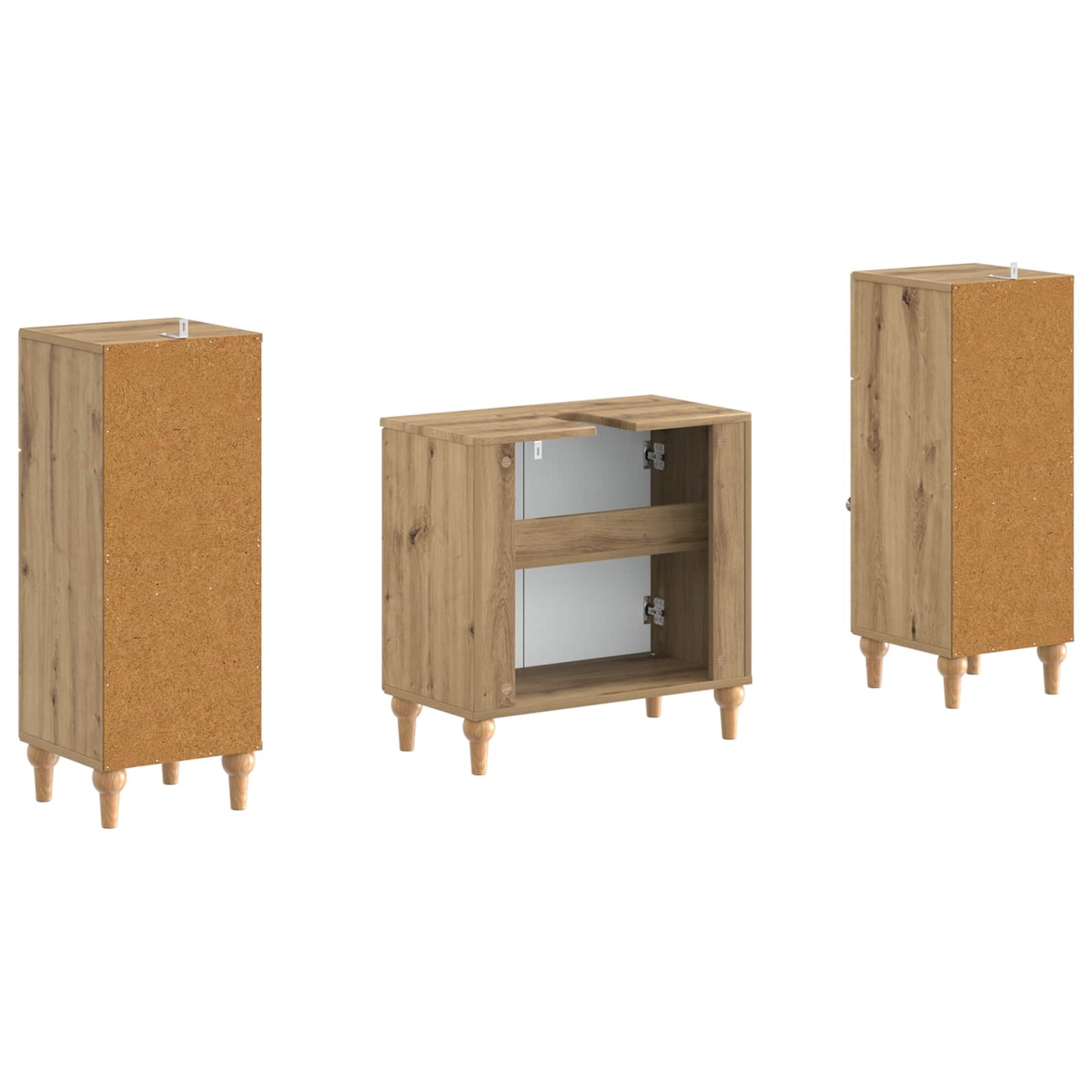 Set di Armadi da Bagno da 2 Pezzi ALKMAAR Rovere Artigianale