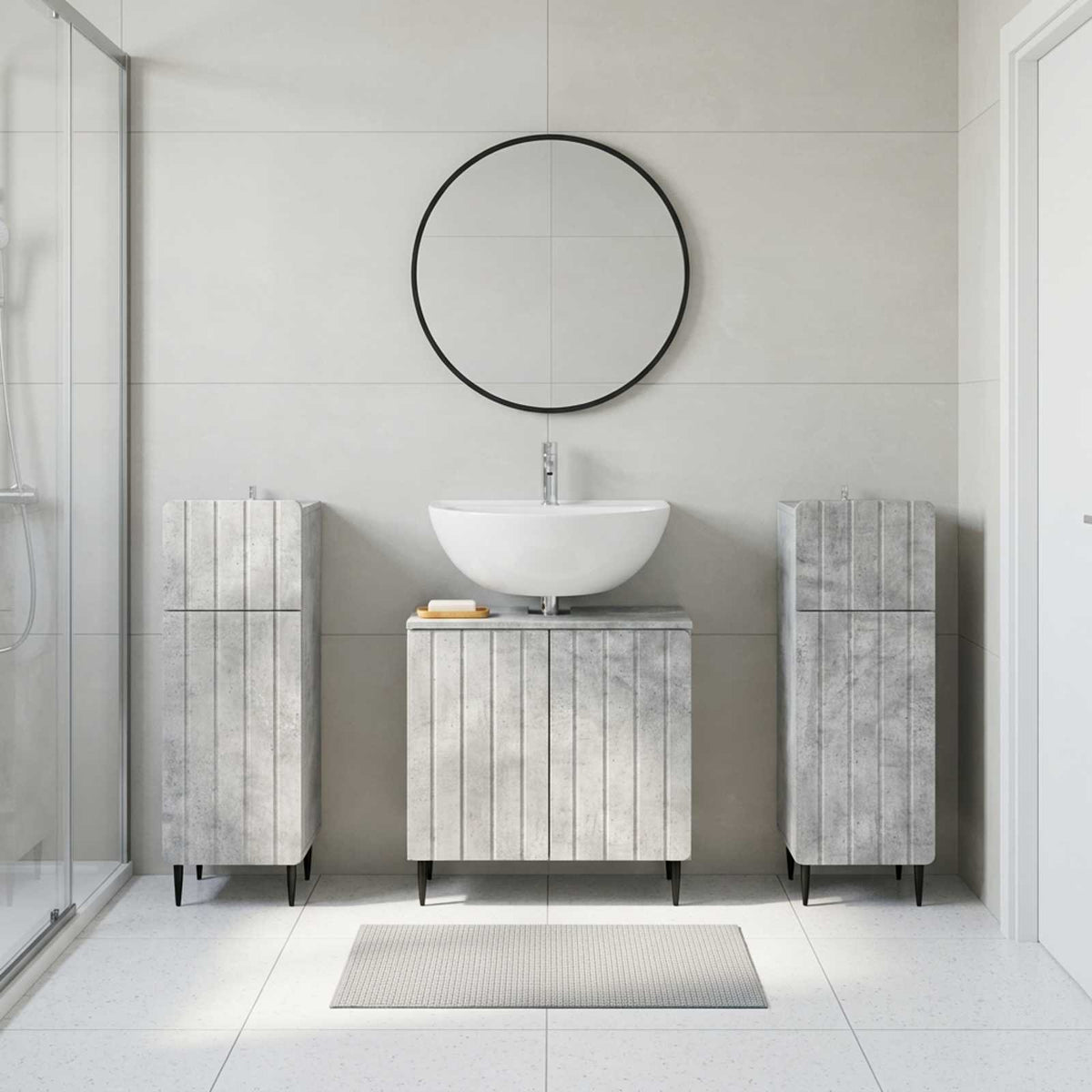 Set di armadietti da bagno in 3 pezzi ZWOLLE Grigio Cemento