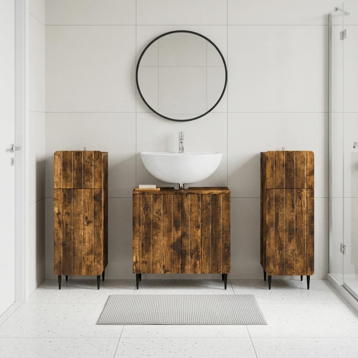 Set di armadietti da bagno in 3 pezzi ZWOLLE Rovere Fumo