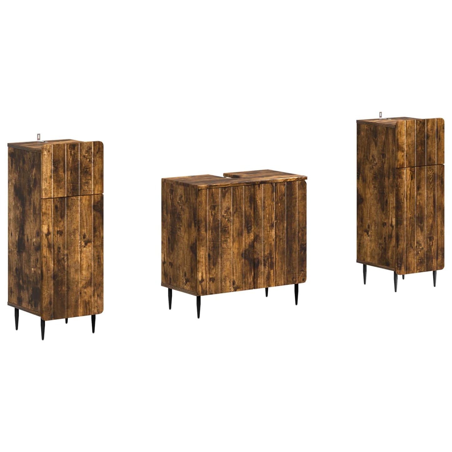 Set di Armadi da Bagno da 2 Pezzi ZWOLLE Rovere Fumo | homemem39