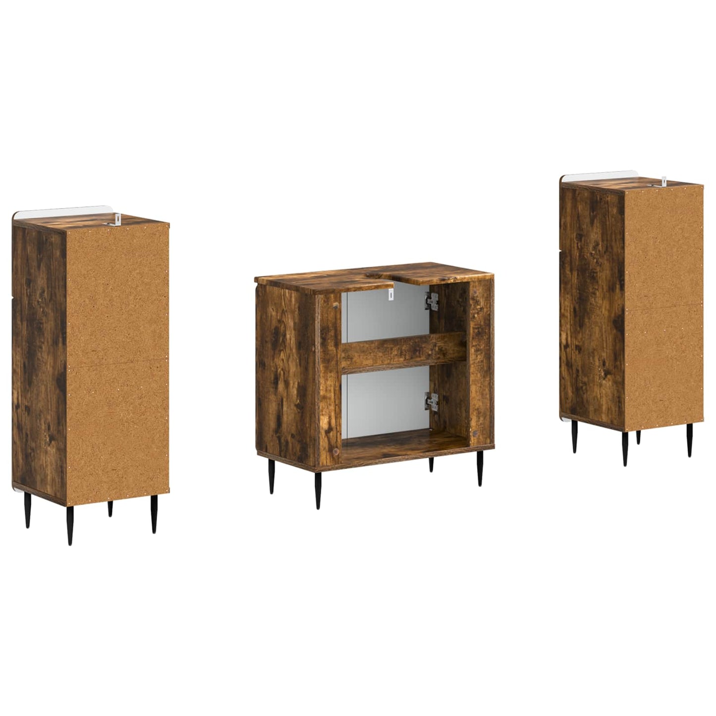 Set di Armadi da Bagno da 2 Pezzi ZWOLLE Rovere Fumo | homemem39