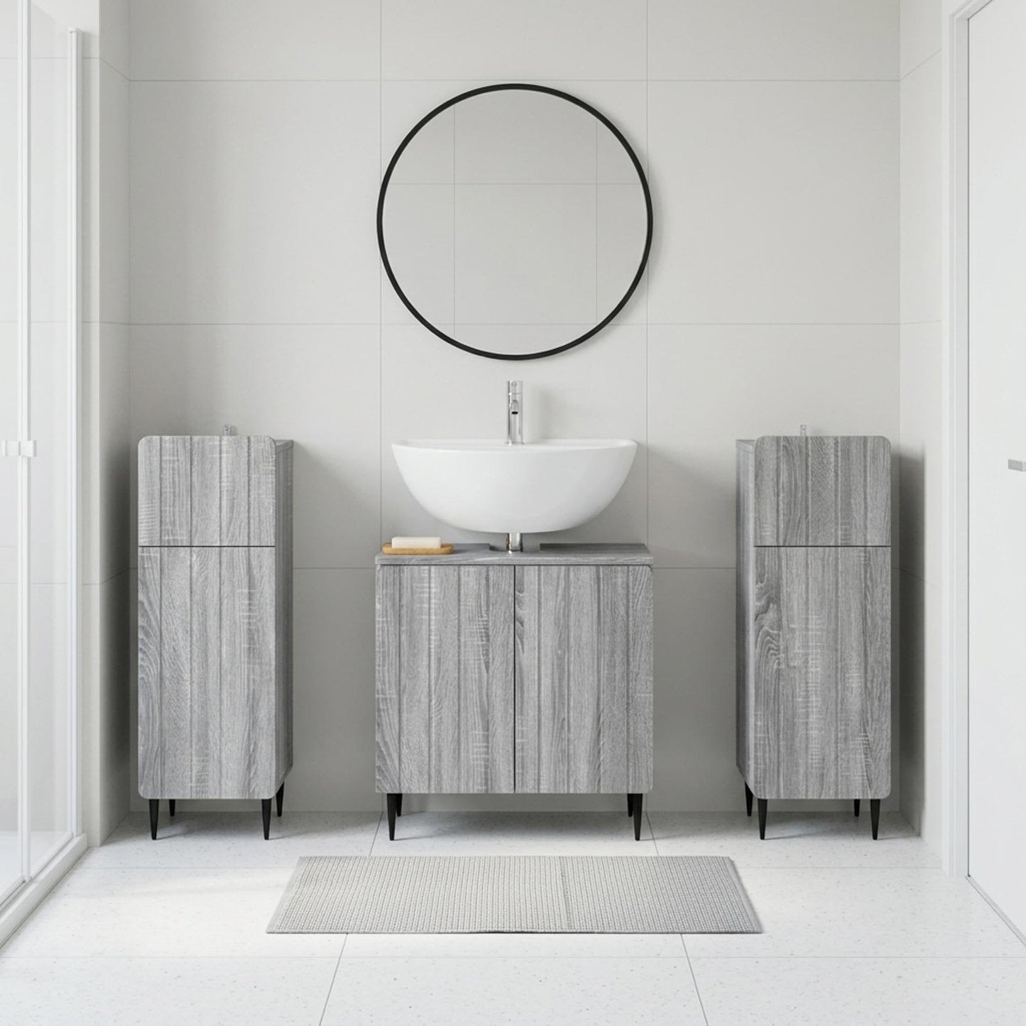 Set di armadietti da bagno in 3 pezzi ZWOLLE Sonoma grigio