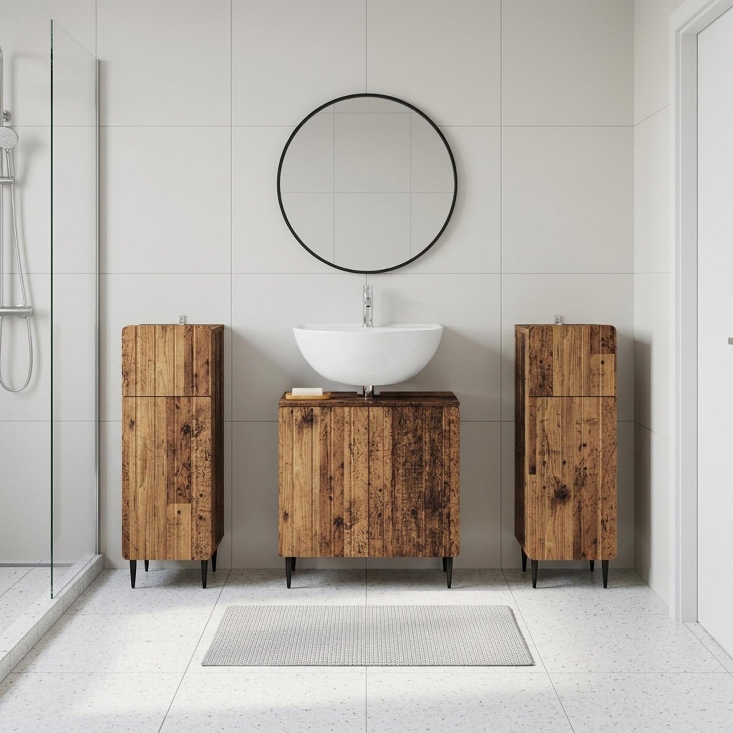 Set di armadietti da bagno in 3 pezzi ZWOLLE Legno antico