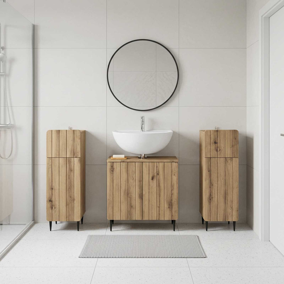 Set di armadietti da bagno in 3 pezzi ZWOLLE Rovere Artigianale