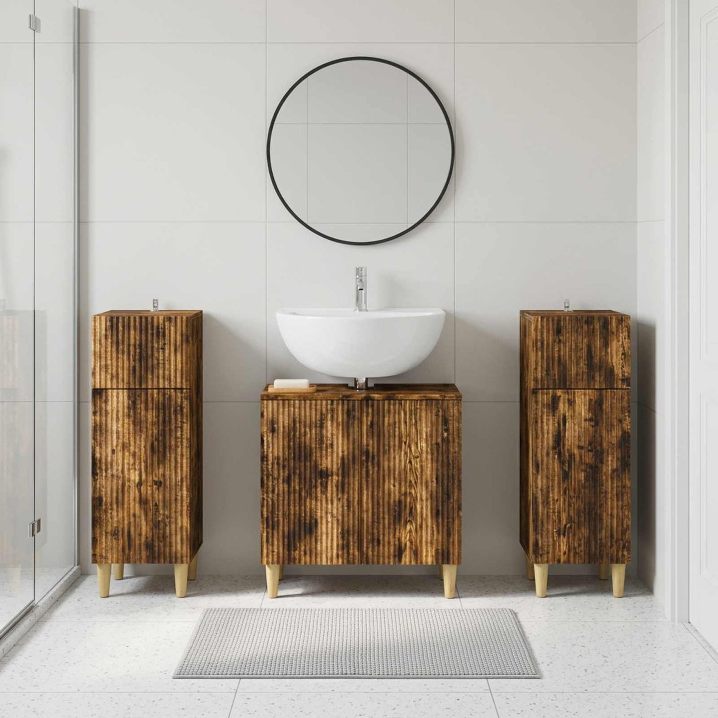 Set di armadietti da bagno in 3 pezzi ARNHEM Rovere Fumo