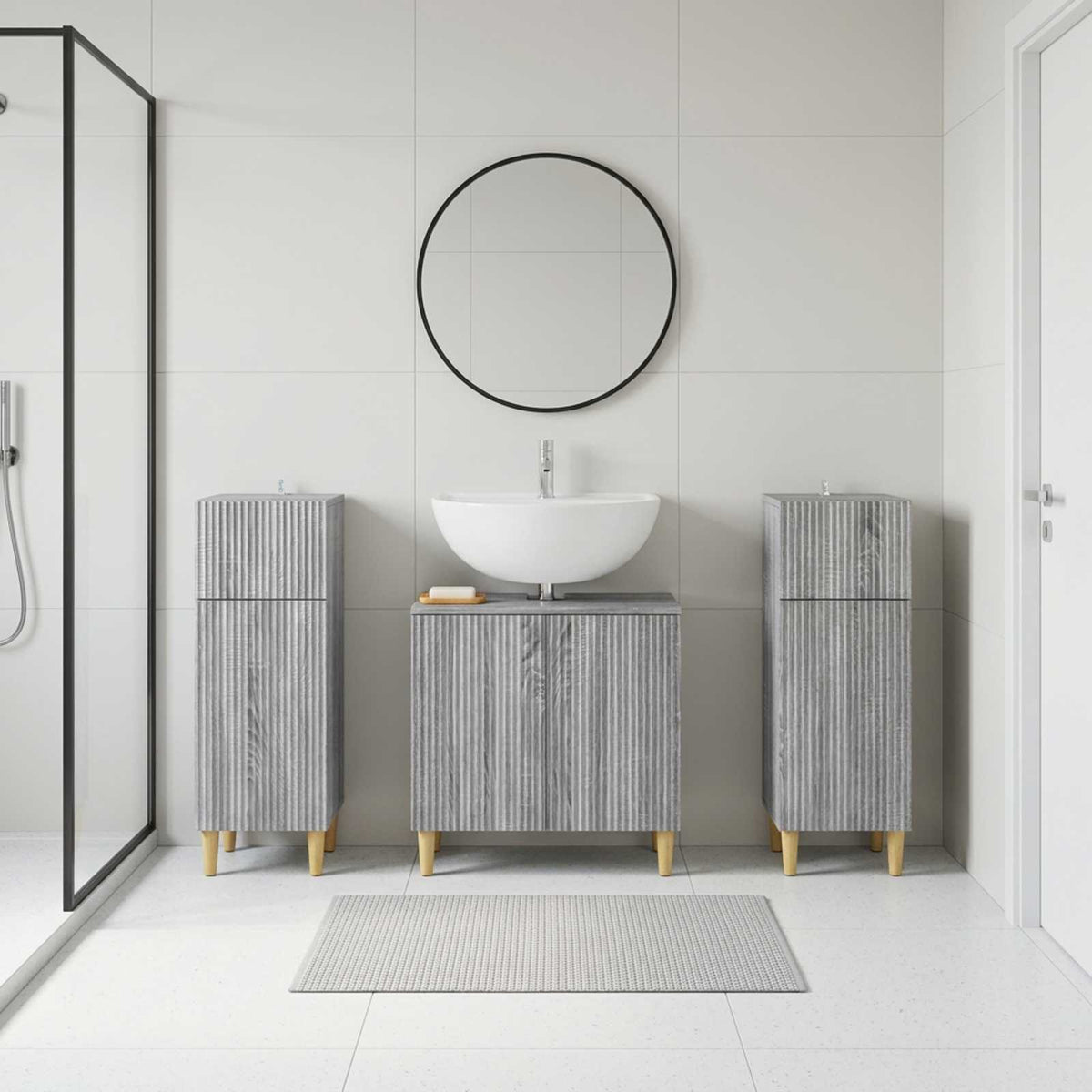 Set di armadietti da bagno in 3 pezzi ARNHEM Sonoma grigio
