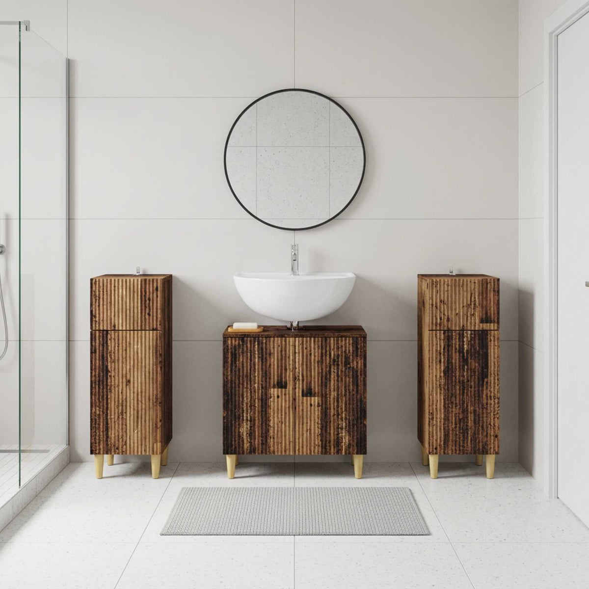 Set di armadietti da bagno in 3 pezzi ARNHEM Legno antico