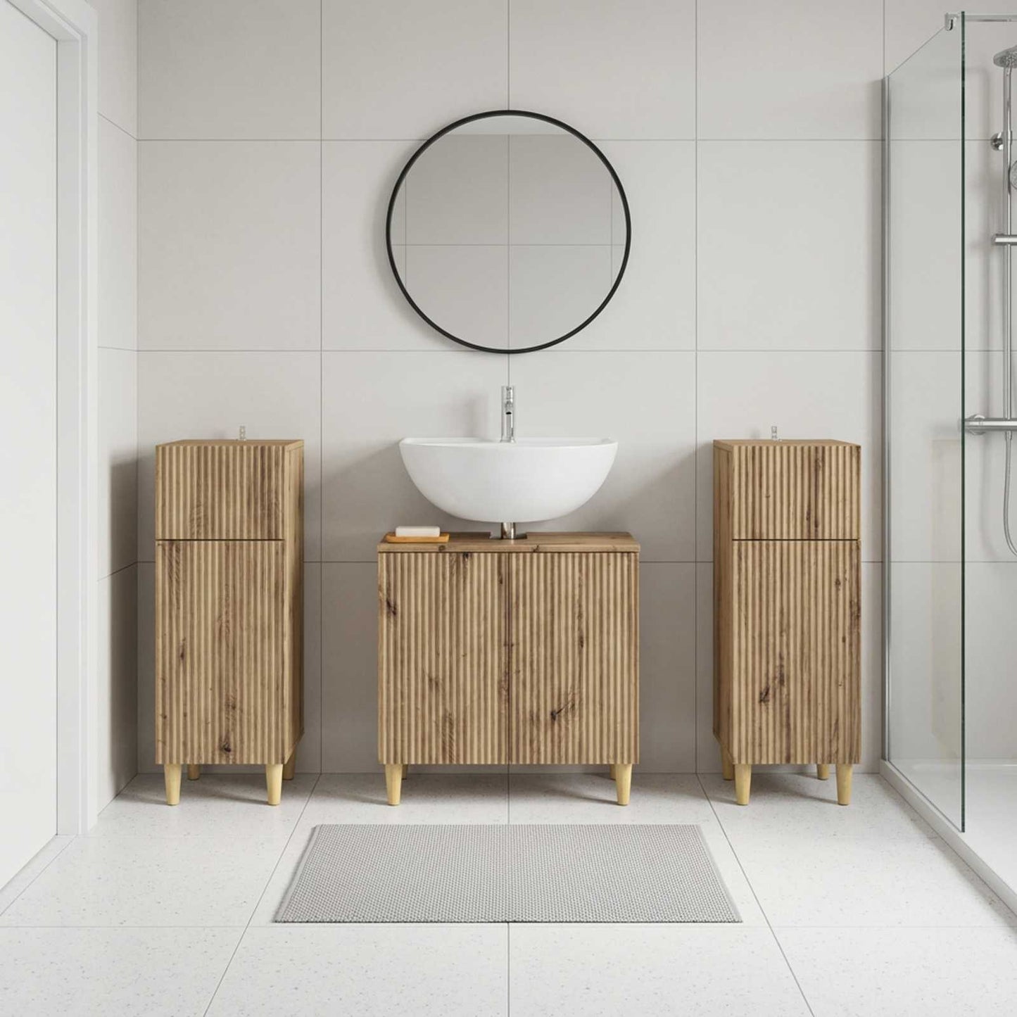 Set di armadietti da bagno in 3 pezzi ARNHEM Rovere Artigianale