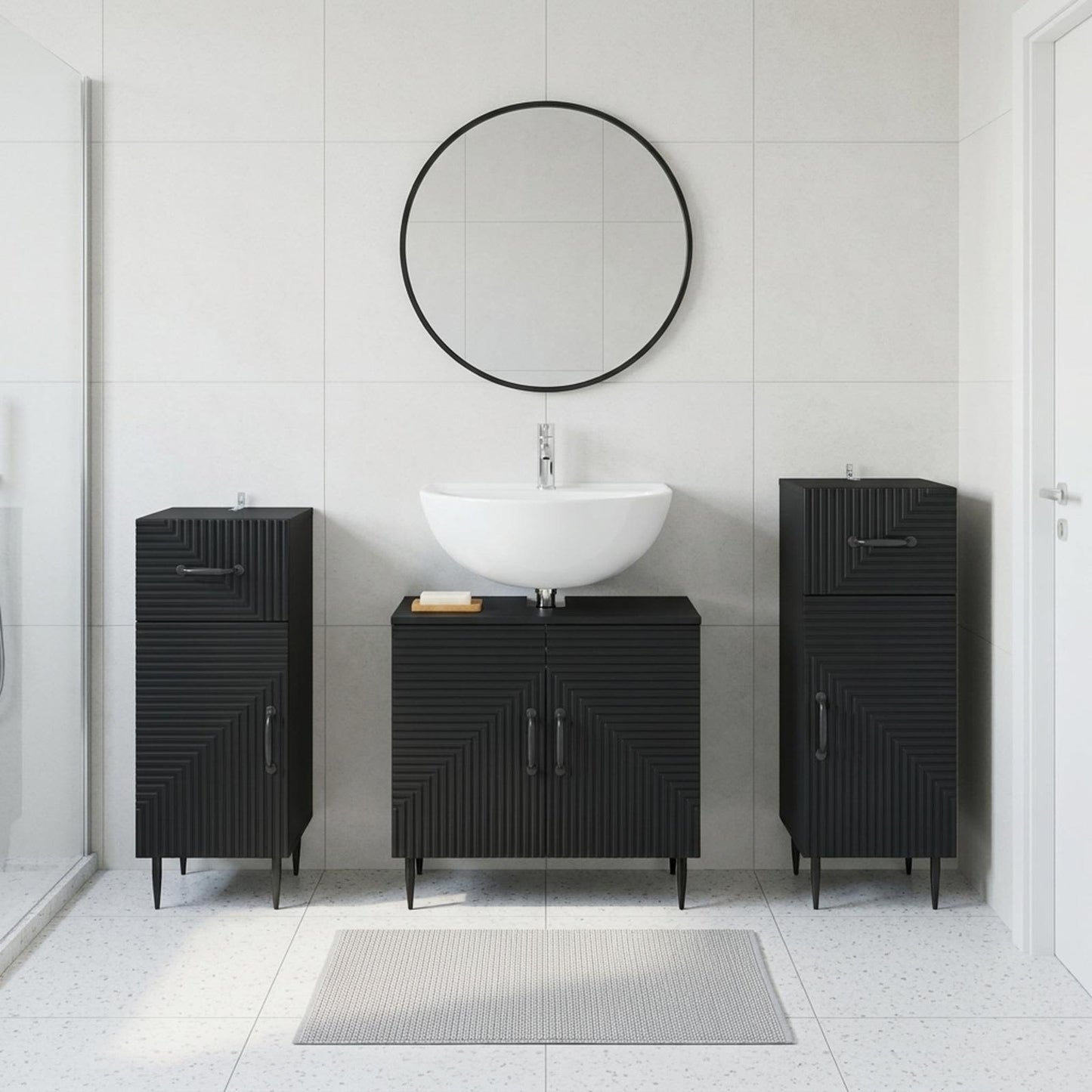 Set di armadietti da bagno in 3 pezzi HAARLEM Nero