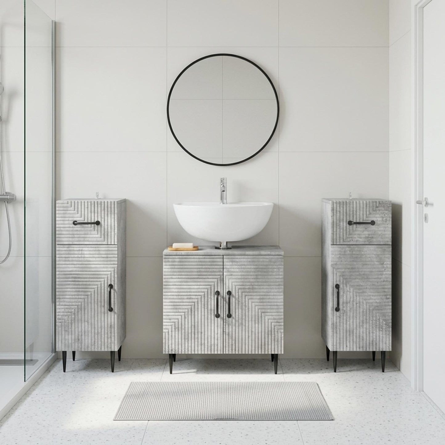 Set di armadietti da bagno in 3 pezzi HAARLEM Grigio Cemento