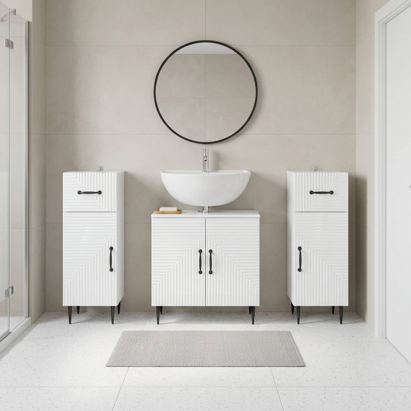 Set di armadietti da bagno in 3 pezzi HAARLEM Bianco Lucido